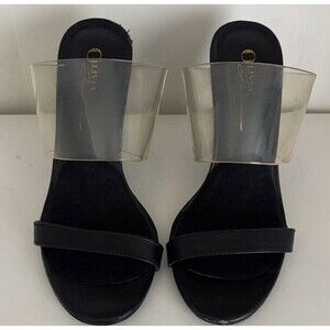 Olivia Black Clear Strap Wedge Slip-On Women's Sandals Synthetic Summer Casual